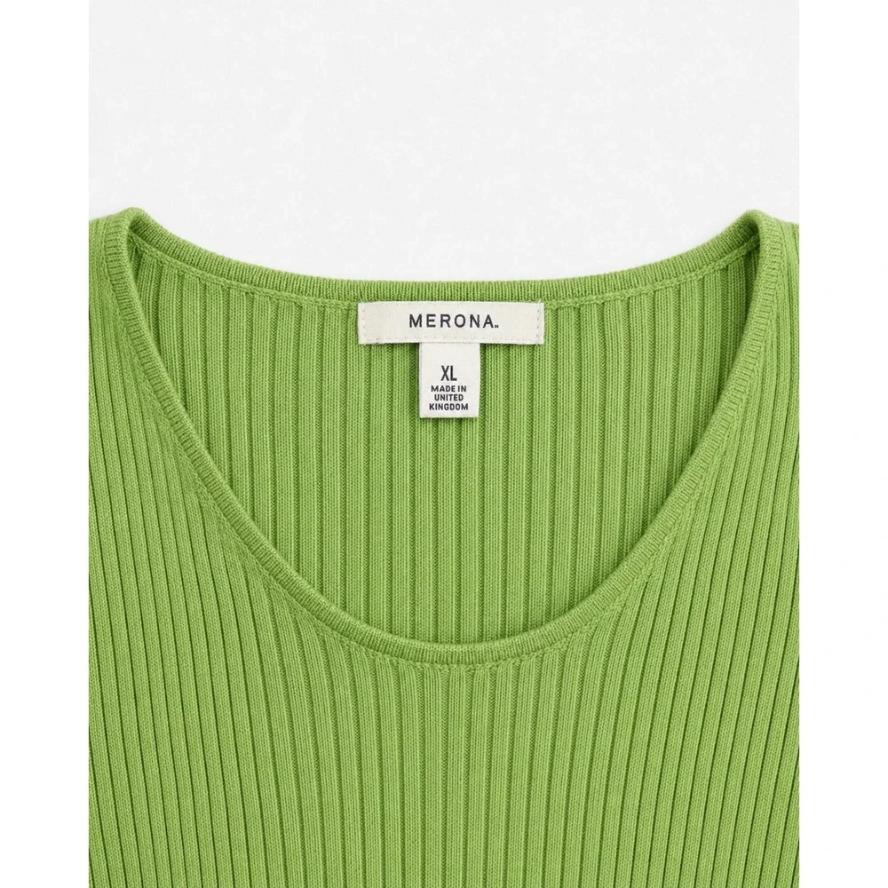 Merona Ribbed Long Sleeve Scoop Neck Pullover Sweater Lime Green XL Slim Fit